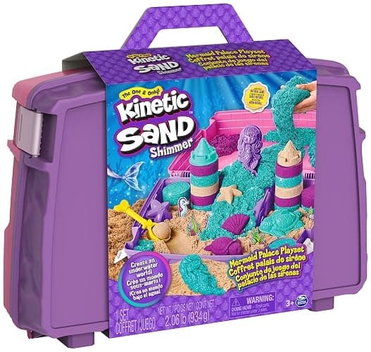 Kinetic Sand, Mermaid Palace Playset Folding Sandbox with 2.06lbs Play Sand (Neon Purple, Shimmer Teal & Beach), Tools, Sensory Toys, Holiday Gifts & Stocking Stuffers for Kids Ages 3 and up thumbnail 10