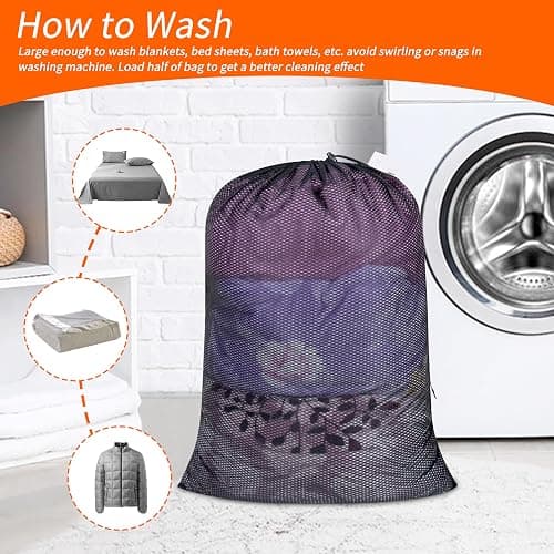 Polecasa Extra Heavy Duty Large Diamond Mesh Laundry Bags with Drawstring Closure & ID Tag, 2 Pack 24 x 36 inches Washable Storage Bag for College, Travel, Sports, Dorms, Black thumbnail 6