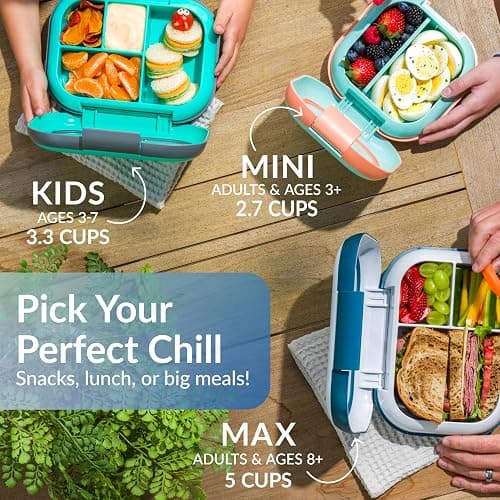 Bentgo Chill Mini Leak-Proof Lunch Box – Built-In Ice Pack Keeps Food Cold, 2.7-Cup Capacity for Snacks or a Sandwich, 3 or 4 Compartments, PFAS & BPA-Free, Ideal for Adults & Kids 3+ (Tide Blues) thumbnail 7