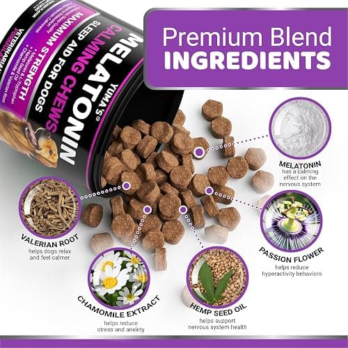 Melatonin for Dogs - 170 Melatonin Chews for Small and Large Dogs - Puppy Sleep Aid - Natural Calming Treats for Stress Anxiety Relief - Canine Sleeping Pills - Thunder, Fireworks, Chewing, Barking thumbnail 3