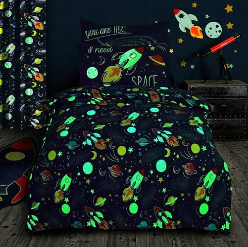 Velosso Glow in the Dark Space Bedding Set Quilt Cover and Pillowcase (Single Bed) thumbnail 2