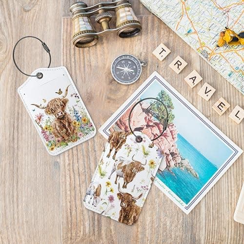 Cute Highland Cow Floral Gifts Luggage Tags for Suitcases,Funny 2 Pack Baggage Tag Label with Steel Loop for Girs Women,Animal Kids Luggage Tag Handbag School Bag Backpack Traveling Accessories thumbnail 2