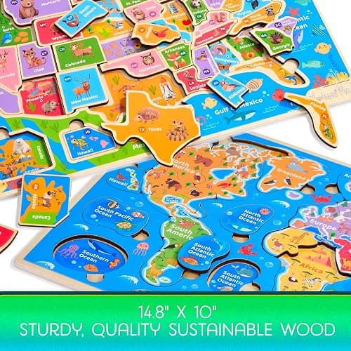 Montessori Mama Wooden Puzzles for Kids Ages 4-6, USA States and Capitols, World Continents and Oceans, Combo Set 2 Toddler Puzzles thumbnail 5