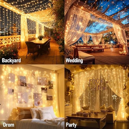 Dazzle Bright 300 LED Curtain Lights, Plug in Fairy Curtain Lights for Bedroom, Christmas Hanging String Lights Outdoor for Window Backdrop Wall Wedding Patio Indoor Dorm Party Decor, Warm White thumbnail 6