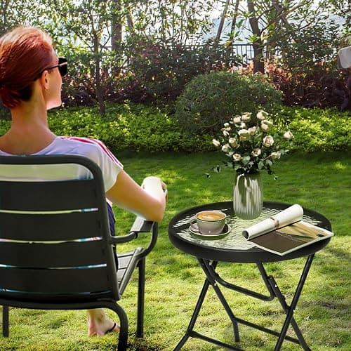JOINHOM Outdoor Side Table - Small Patio End Table All Weather, Patio Furniture Sets and Outside Furniture for Pool, Balcony, Deck, Porch, Black thumbnail 2