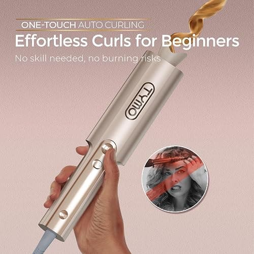 Upgraded Automatic Rotating Curling Iron - TYMO CurlPro Plus Long Barrel Curling Wand for Long Hair, Ceramic Hair Curler for Women, Anti-Scald, Tangle-Free, 600M Ionic, Dual Voltage, Gold, 1 Inch thumbnail 2