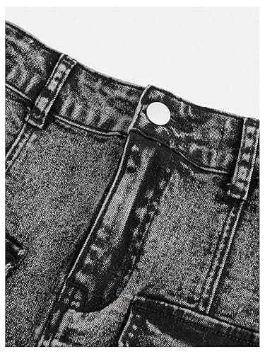 SHENHE Girl's Denim Cargo Skirt High Waisted Zip Fly Bodycon Mini Jean Skirt with Pockets - 10 Years - Black thumbnail 4