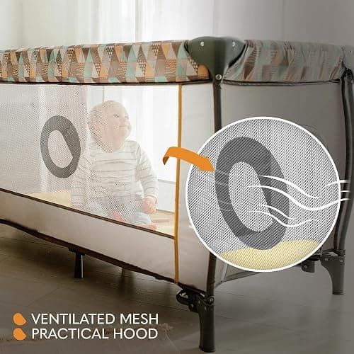 Lionelo Sven Plus 2in1 Travel Cot and Portable Baby Zone for newborns 0-36 Months Foldable with 2-level Heights, Changing Table, Mattress, Side Entrance Mesh Walls Mosquito Net Canopy Wheels Organiser thumbnail 8