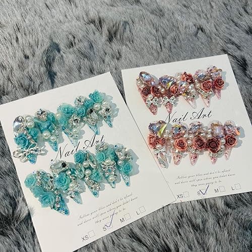 2Packs (20Pcs) Press on Nails Random 30mm Long Manicure Charms Nails Art Nail Kit for Women Party Holiday Photo Wedding Size L thumbnail 3