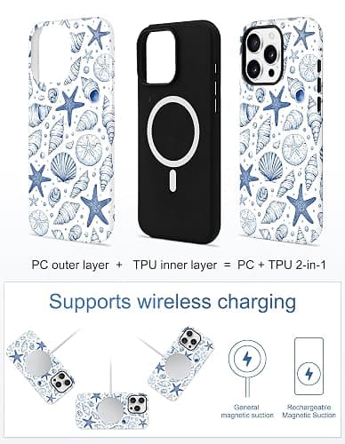 Aitipy Compatible with MagSafe Summer Collage Case for iPhone 16e/17e, Cute Magnetic Aesthetic Blue Seashells Beach Soft TPU and Hard PC Shockproof Protective Phone Cover for Women Girls thumbnail 2