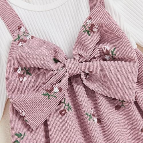 Geagodelia Corduroy One Piece Baby Girl Clothes with Headband | Cotton Blend, Newborn Baby Grow, Long Sleeve Floral Print Romper, Baby Girl Gifts, Baby Girl Coming Home Outfit thumbnail 5