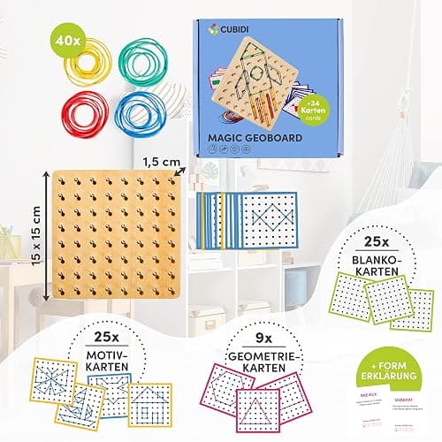 CUBIDI® Kreatives Montessori Spielzeug Geobrett Für Unzählige Spannende Figuren - Feinmotorik und Lernspielzeug - Geoboard Spielzeug ab 5 Jahre Jungen und Mädchen thumbnail 4