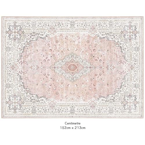 Brakki Pink 5x7 Area Rugs for Living Room, Washable Vintage Boho Rug Non Slip for Bedroom Kitchen Office, Low Pile Soft Stain Resistant Carpet Floor Indoor Laundry Dining Room thumbnail 7
