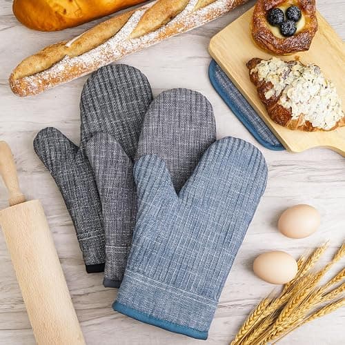 CUSIRA Oven Mitts and Pot Holders, Silicone Oven Gloves, 500 F Heat Resistant Oven Mitts Sets, Non-Slip Silicone Textured Grip, Darkgray thumbnail 2