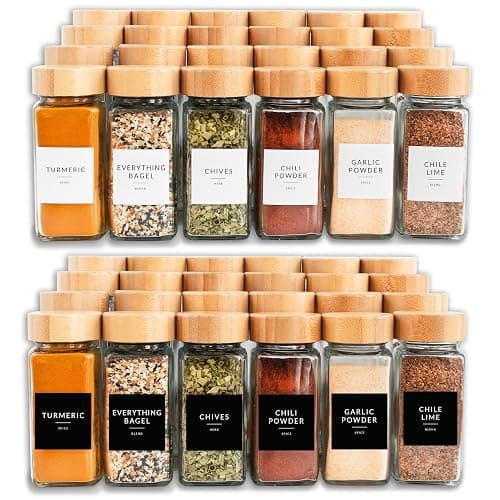 SAVVY & SORTED Glass Spice Jars with Label, 24PK Bamboo Jar Spices Set 4oz, 374 Spice Labels, Pepper Grinder, Empty Herb Seasoning Containers, Funnel and Shaker Lids thumbnail 8