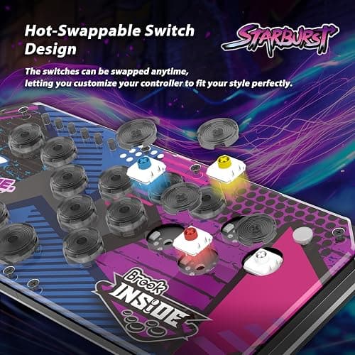 Brook Fighter Starburst All-Button Arcade Controller for PS5, PS4, Xbox Series X|S, NS & NS2, PC – Hot-Swappable Switches, RGB Lighting, Adjustable Angles, Tournament-Grade Performance thumbnail 3