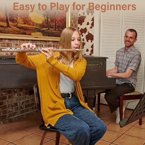 Mendini By Cecilio Flute, 16 Keys Closed Hole C Flute Instrument For Beginners with Carrying Case, Cork Grease, Stand, Lesson Book, Cleaning Kit, Gloves (Blue) thumbnail 9