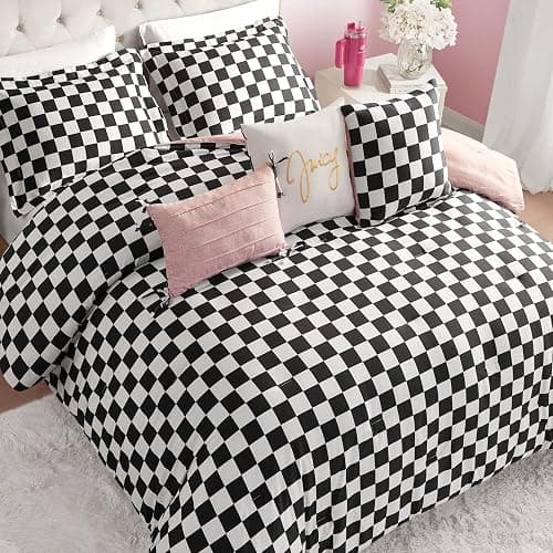 Juicy Couture Reversible Checkerboard Comforter Set 5-Piece Twin/Twin XL Set, Black/White thumbnail 6