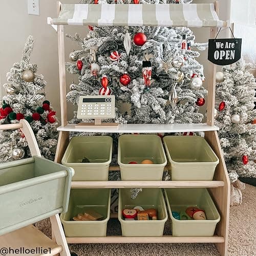 Teamson Kids Little Helper Wooden Farmer's Market Stand with Pretend Cash Register and 6 Plastic Storage Bins, Green, TD-13638A-AMZ thumbnail 10