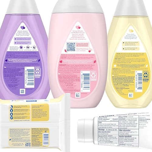 Johnson's Baby Here Comes Baby Gift Set, Baby Essentials for New Parents with Moisturizing Lotion, Bedtime Bath, Body Wash & Shampoo, Hand & Face Wipes, & Diaper Rash Cream, 5 Items thumbnail 9