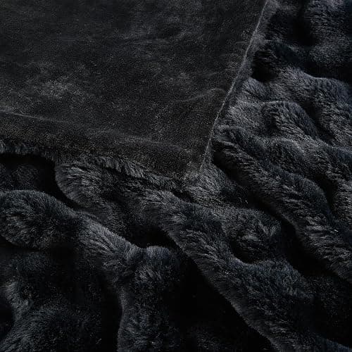 Jeyfull Fluffy Faux Rabbit Fur Throw Blanket - Soft, Luxury, Cozy Thick Warm Decorative Blanket for Bed, Sofa (Throw Size 50''x60'', Black) thumbnail 9