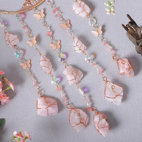Pink Dream Catchers Crystal Tree of Life Dreamcatcher with Rose Quartz Butterfly Crystal Suncatcher Prism Hangings Wall Window Bedroom Room Decor Gift for Girls Boys Adults thumbnail 5