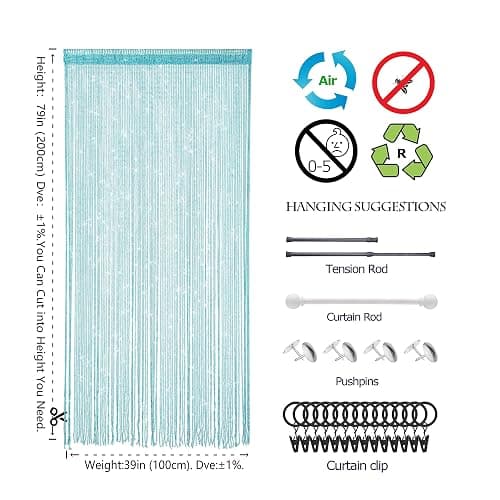Atsweetlife 2 Pieces Door String Curtain Doorway Beads Curtains,Hanging Room Divider Beaded Decor Hippie Glitter Fringe Panel Closet Window Doors Sequin Sheer Boho Doors Tassel thumbnail 4