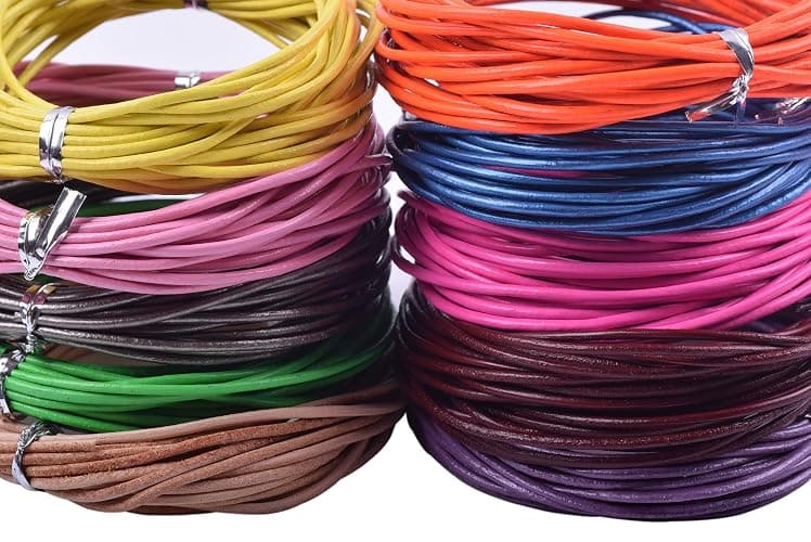 KONMAY 50 Yards 1.5mm 10 Colors Round Jewelry Real Leather Cord, Leather String for Crafting, Braiding thumbnail 5