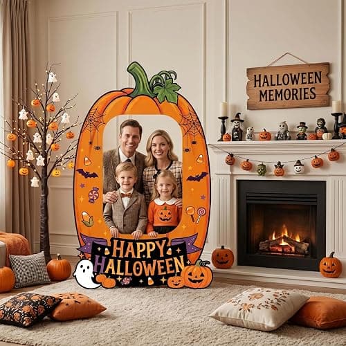 Giant Halloween Photo Booth Props 62x38.6 Inch, Pumpkin Picture Frame Cutout with 10M Ribbon, Happy Halloween Backdrop for Kids Trick or Treat Party Supplies Outdoor Indoor Decorations thumbnail 4