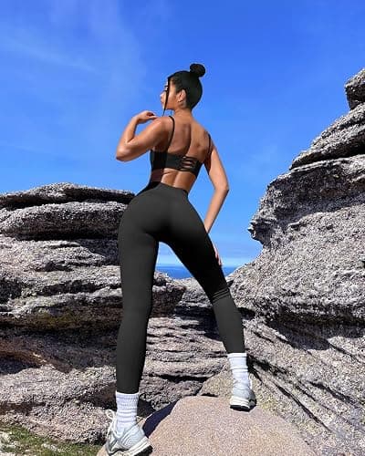 OQQ Women's 2 Piece Yoga Leggings Ribbed Seamless Workout High Waist Cross Over Athletic Exercise Leggings thumbnail 4