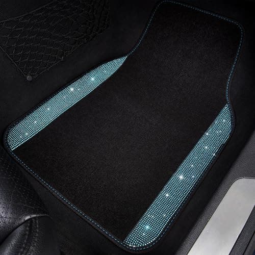 CAR PASS Bling Rhinestones Diamond Waterproof Car Floor Mat, Crystal Sparkly Shining Glitter Carpet, Anti-Slip PVC Heel Pad Universal for Interior Auto SUV,Sedan,Van,4pcs Girly Women Mint Teal Diamond thumbnail 3