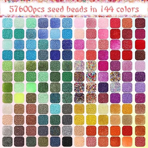 EuTengHao 57600pcs 2mm Glass Seed Beads Small Craft Beads for DIY Bracelet Necklaces Crafting Jewelry Making Supplies with Beading Needles Elastic Strings (144 Colors, 400Pcs Per Color) thumbnail 2