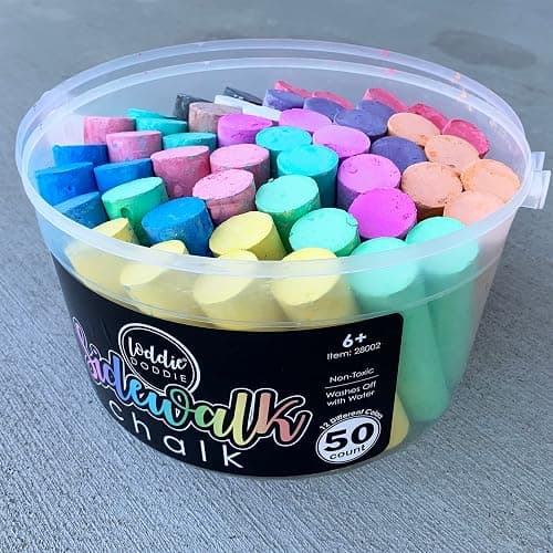Loddie Doddie Sidewalk Chalk for Kids - 50 Count, 12 Multicolor Jumbo Sticks - Non-Toxic & Washable Bulk Chalk Pack in Reusable Bucket - Easy Grip for Vibrant Outdoor Kids Activities thumbnail 2