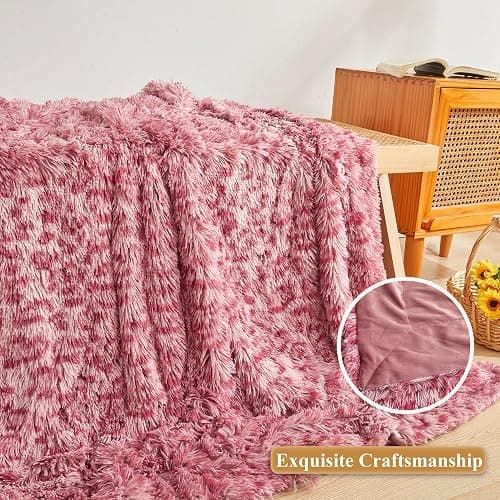XeGe Luxury Faux Fur Leopard Print Throw Blanket, Soft Cheetah Print Fluffy Bed Blanket, Shaggy Plush Decorative Couch Blanket, Cute Furry Animal Print Fuzzy Blanket for Sofa Bed Couch, Pink, 60x90 thumbnail 4