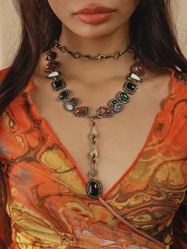 MINACHI Bohemian Created Turquoise Beaded Y-Necklace, Turquoise-toned Multi-shaped Pendant, Dainty Elegant Jewelry for Women thumbnail 4