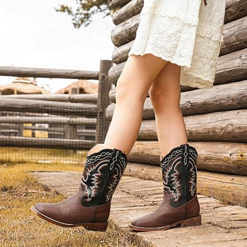 Parrosoo Kids Cowboy Boots for Boys Girls Western Riding Shoes Square Toe Wide Calf Hunting Walking Adventure Toddler Little Big Kid thumbnail 6