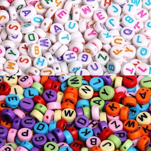 1900pcs 7 Colors Round Letter Beads Acrylic Alphabet Number Beads with 1 Roll Elastic Crystal String Cord for Jewelry Making DIY Necklace Bracelet (7x4mm) thumbnail 4