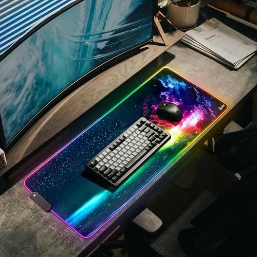 Gerlos RGB Large Gaming Mouse Pad, Extended Soft LED Mouse Pad, Non-Slip Rubber Base, Water Resist Keyboard Pad, Computer Mousepad 31.5×11.8 inches thumbnail 6