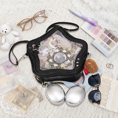 Arkefi Star Shape Ita Bag PU Leather Pins Display Crossbody Bag Backpack Y2k Aesthetic Cute Handbag, Black thumbnail 3