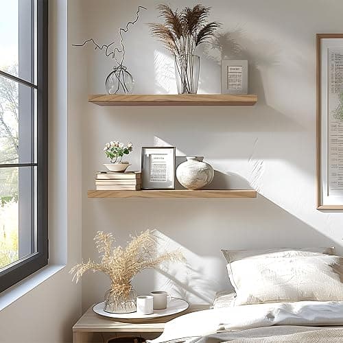 GXYAWPJ 24 Inch Floating Shelves for Wall Rustic Light Wood Wall Shelves for Bedroom Set of 4 thumbnail 3
