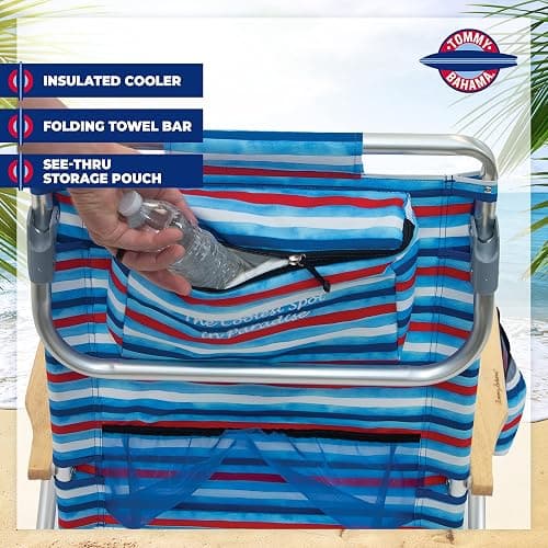 Tommy Bahama 5-Position Classic Lay Flat Folding Backpack Beach Chair, Aluminum, Red, White, and Blue Stripe thumbnail 7