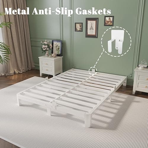 KOSOSO Queen Bed Frame 6 Inch White, Metal Bed Frame Queen Size with Gaskets, No Box Spring Need, Heavy Duty Steel Platform Support, Round Corner Design, Noiseless, Easy Assembly thumbnail 5