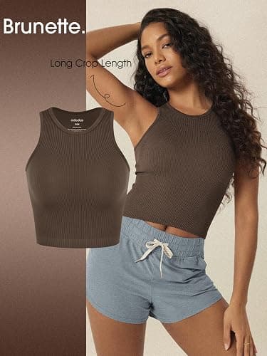 ODODOS 3-Pack Seamless Crop Tank for Women Ribbed Soft High Neck Cropped Tops thumbnail 3