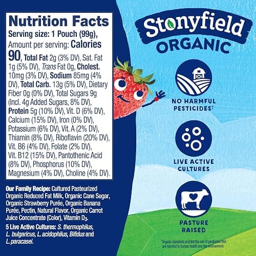 Stonyfield Organic Kids Strawberry Banana Lowfat Yogurt Pouches, 3.5 oz. Each, Includes Live Active Cultures, 4 count (pack of 1) thumbnail 2
