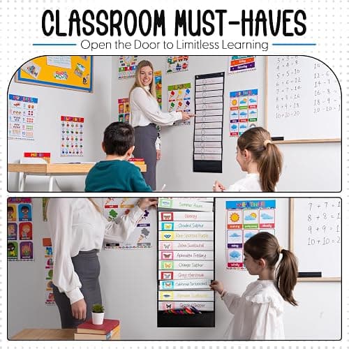 Essex Wares - 13 Pocket Daily Schedule Pocket Chart, Ultra-Durable Visual Schedule for Kids - Easy to Use, Reusable Daily Schedule for Kids - Reversible Chart for Sentence Strips thumbnail 6