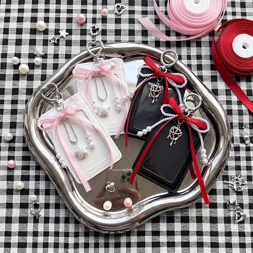 Geyoga 4 Sets Kpop Photocard Holder Keychain Cute Badge Holders, Pearl thumbnail 6