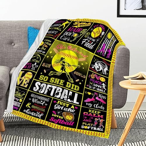 Softball Blanket Gift for Girls, Softball Accessories Party Decorations Bedroom Decor Soft Flannel Throw Blanket 50"x40" thumbnail 2