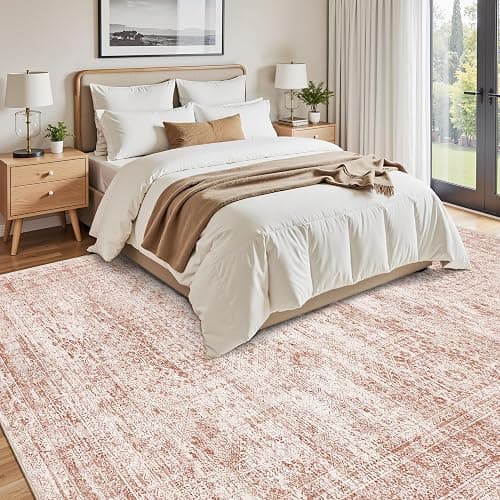 Soalmost Washable Area Rug 8x10, Large Soft Rugs for Living Room Vintage Area Rugs for Bedroom Dining Room Non-Slip Stain Resistant Pink Under Table Rug thumbnail 9