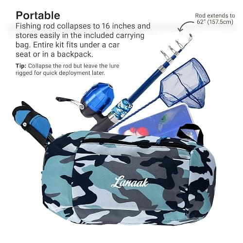 Lanaak Kids Fishing Pole, Kids Portable Telescopic Fishing Rod Set, Tackle Box and Fishing Net Combo Kit, Kids Fishing Gear for Boys and Girls Age 5-10 and Youth thumbnail 3