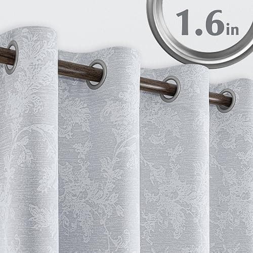 FMFUNCTEX Grey Floral Jacquard Blackout Curtains 84 Inches Long for Bedroom, Scroll Flower Chenille Farmhouse Curtains for Living Room Darkening Thermal Insulated Grommet Window Drapes 2 Panels thumbnail 9
